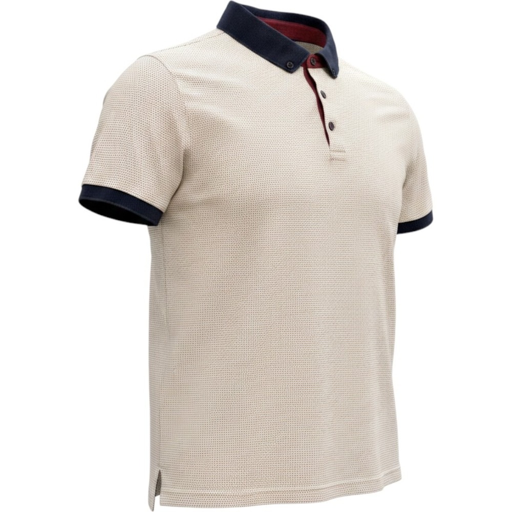 Peter Werth London Mens XL Polo Shirt Cream Navy Burgundy Textured Short Sleeve